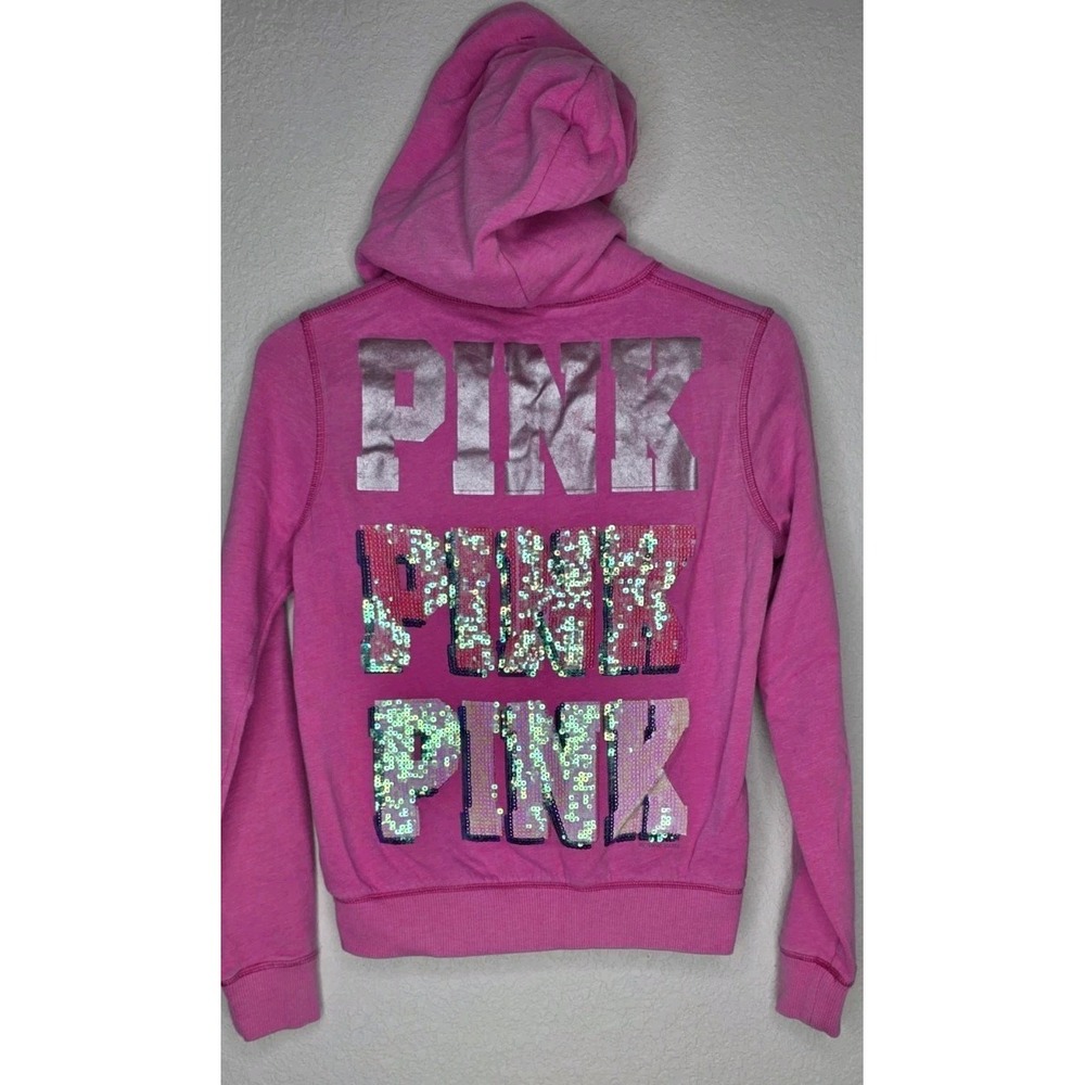 Vintage Y2K Victoria's Secret PINK Full Zip Bling Graphic Jacket Sequin Sz Med
